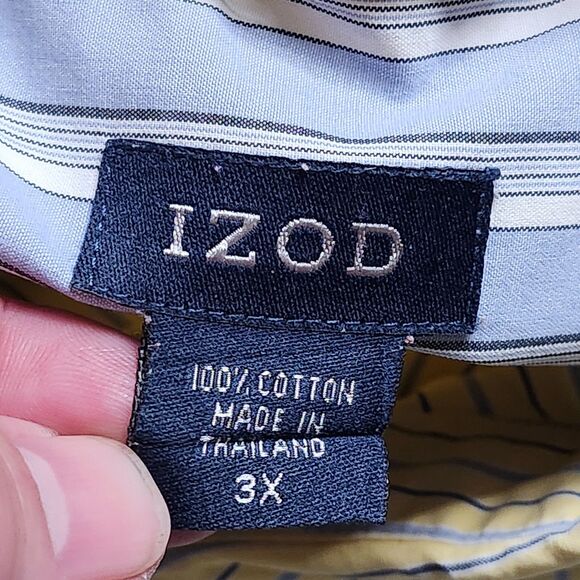 Izod Mens Shirt Size 3X Yellow Blue Stripes Button Down Up Cotton Adult Dress‎ - Picture 9 of 10